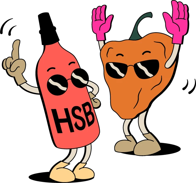 Hot Sauce Barのソースボトルと唐辛子のキャラクター